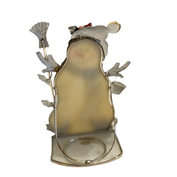 Snowman Stained Glass Votive Holder Multicolor Christmas Decor - Picture 3 of 5